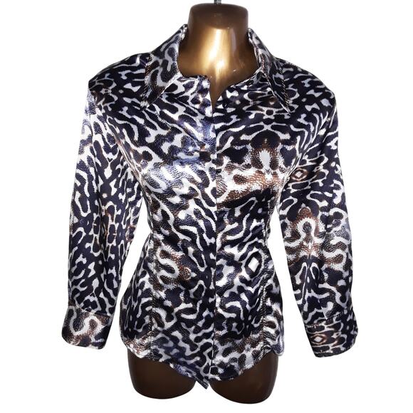 Just Cavalli Italy 44 Leopard Animal Print 3/4 Length Sleeve Blouse - Picture 1 of 9
